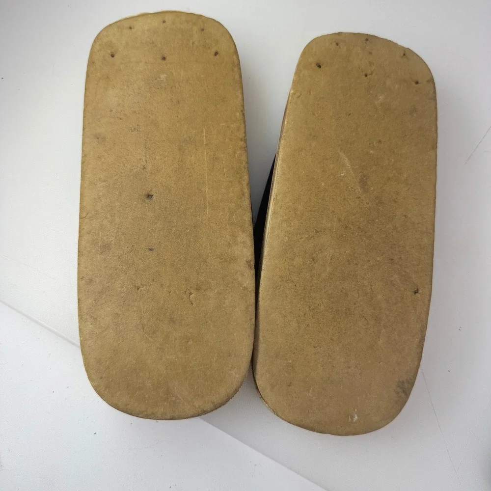 Vintage Japanese Ukon Geta Sandals Womens 6 Solid Wood Velvet Kimono 60s